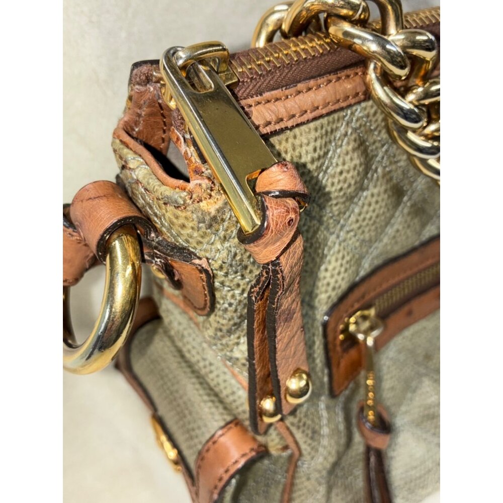 * VTG Marc Jacobs Coated Canvas Ostrich Stam Hobo Bag Purse Green Medium Size #i - Picture 4 of 13